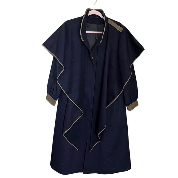 Admont Vintage Heavy Coat Women’s 38 US M Austrian Wool Alpaca Navy Green Trim - Picture 3 of 10